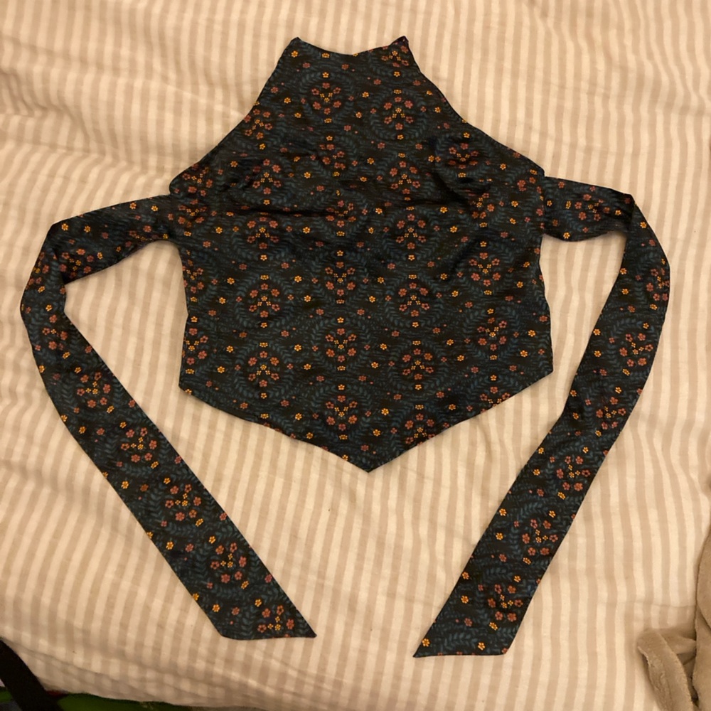 Free People Floral Tie-Back Top - Dark Green, Blue, Orange - Small